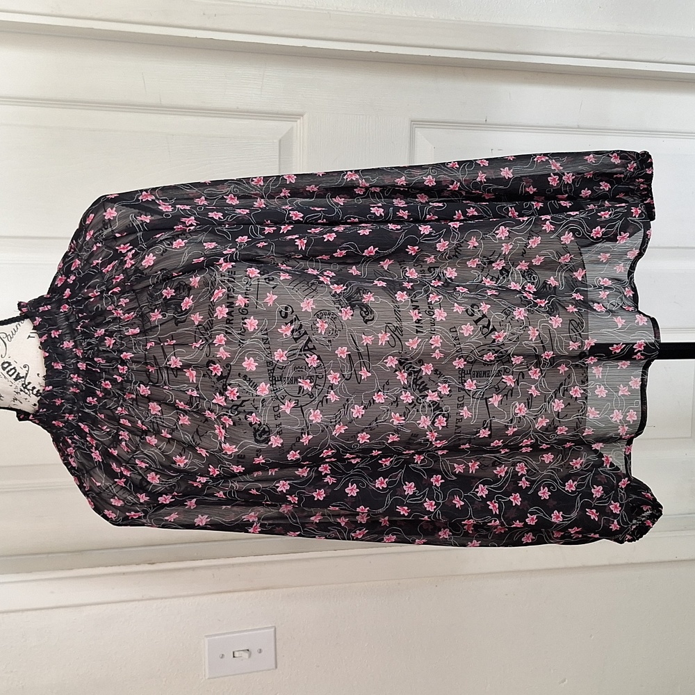 Elizabeth & James Floral Sheer Smocked Long Sleeve Blouse Sz L